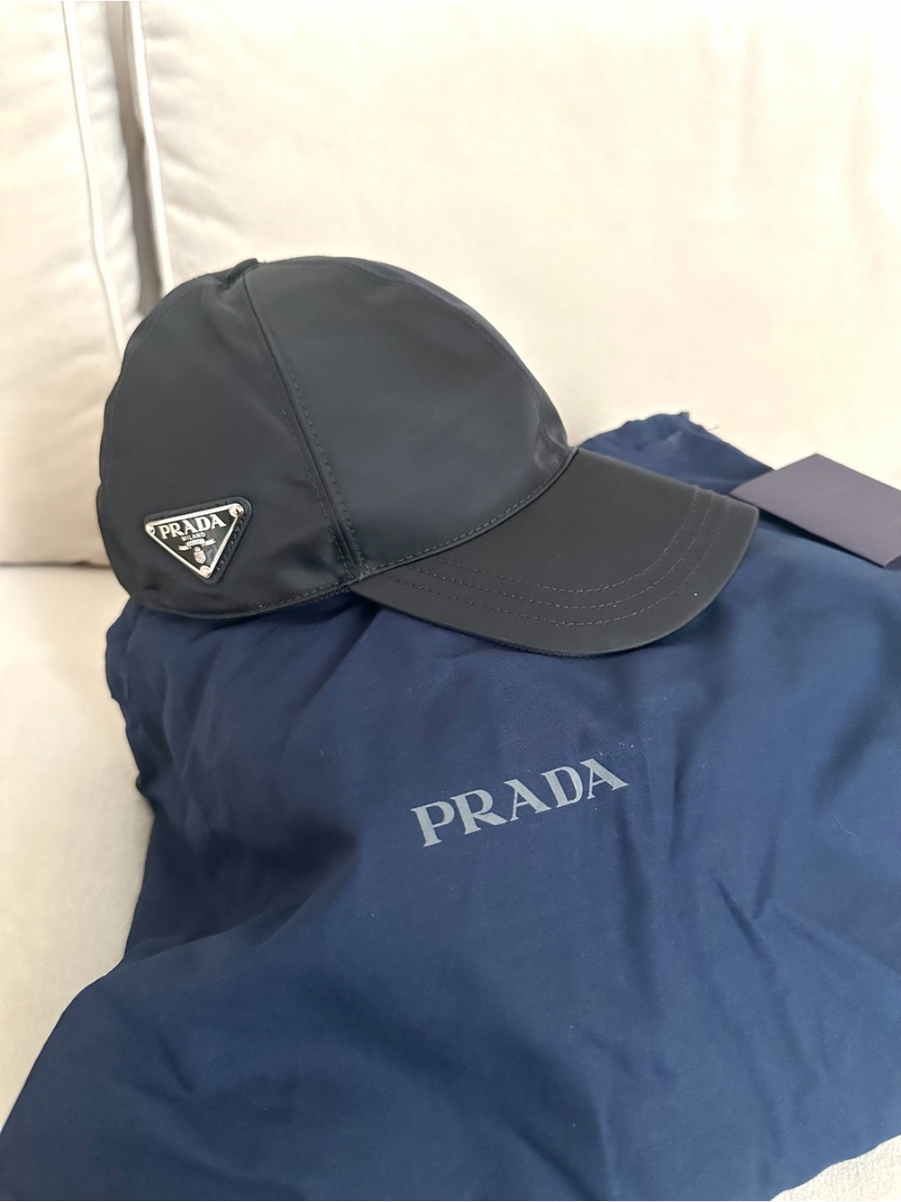 Prada Black Nylon Baseball Cap with Triangle Logo Plaque